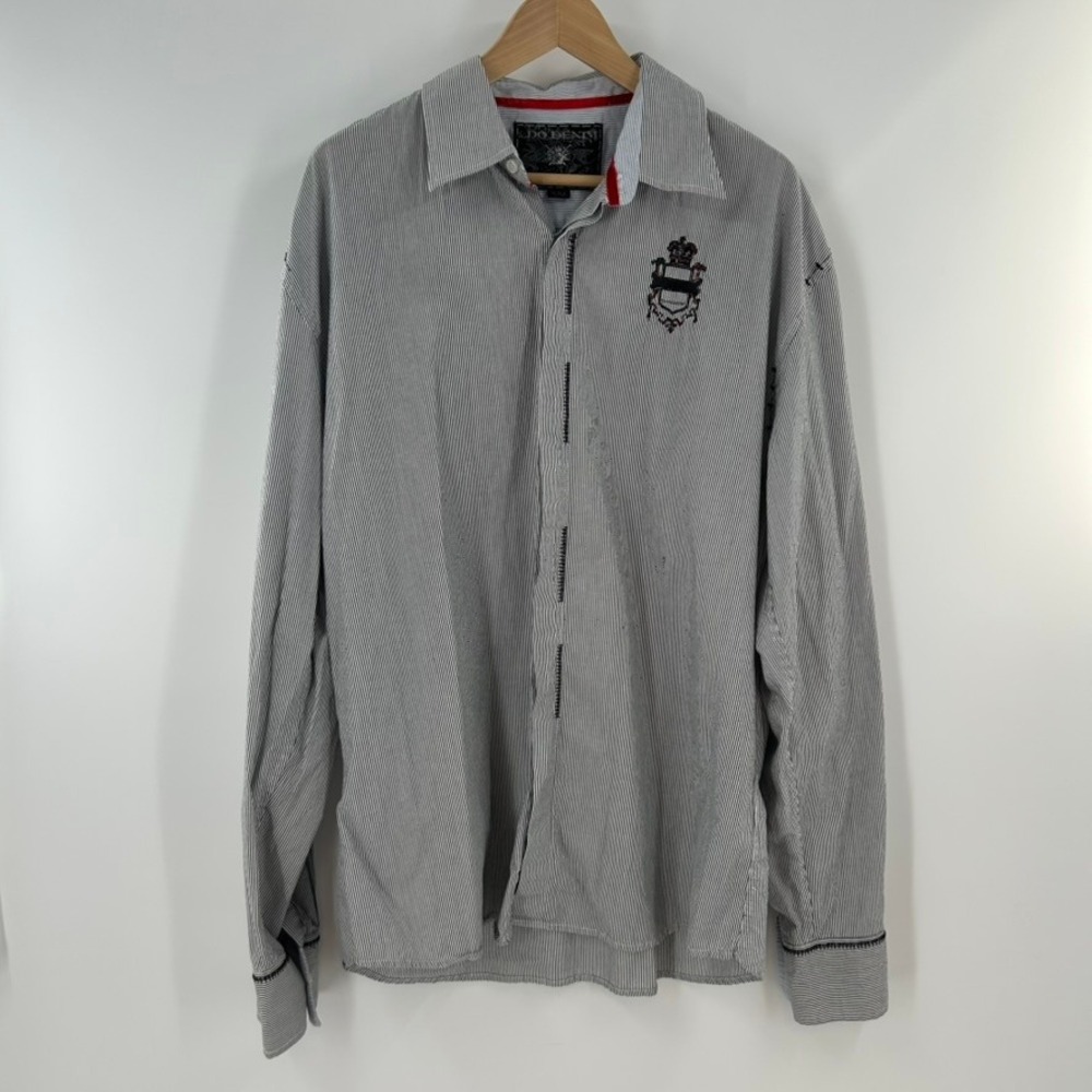 DO Denim Mens XXL Button Down Shirt Striped Embroidered Crest Y2K Black White